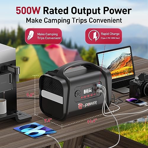 G-POWER S500 Portable Power Station, 556.8Wh Solar Generator, 1000W AC Outlets